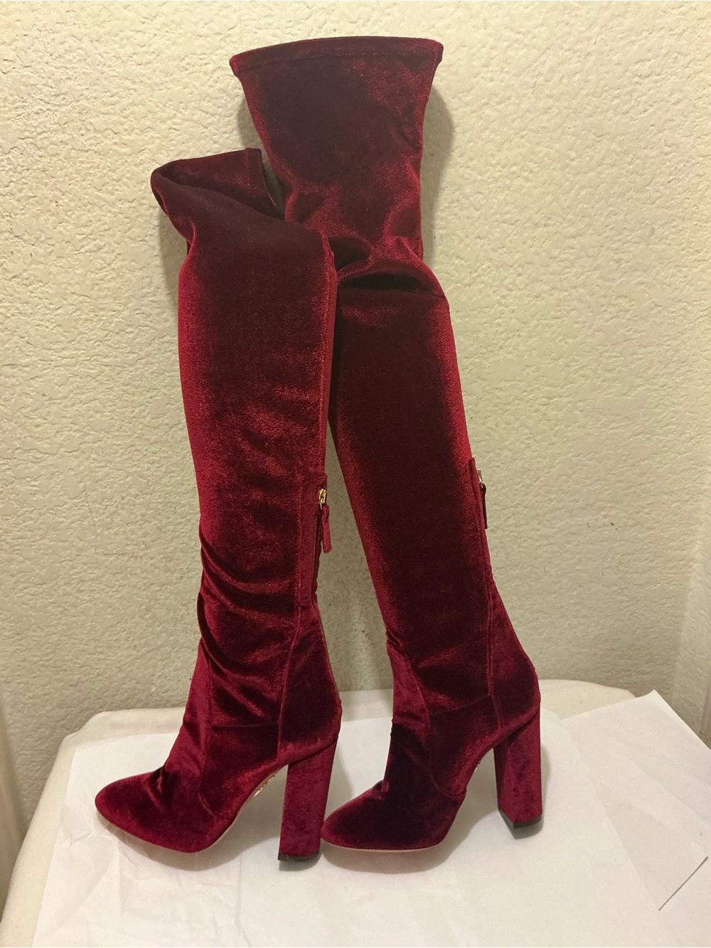 Aquazzura Red Velvet Over-the-Knee Boots